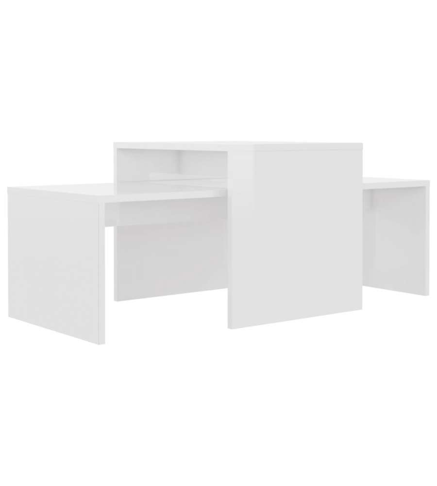 Set Tavolini da Caff Bianco Lucido 100x48x40 cm in Truciolato