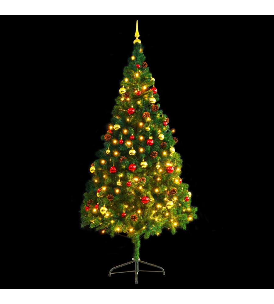 Albero di Natale Artificiale con Palline e LED 210 cm Verde