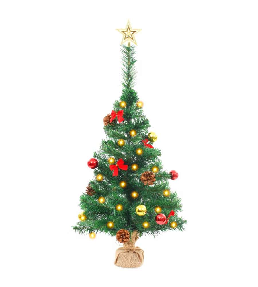 Albero di Natale Artificiale con Palline e LED 64 cm Verde