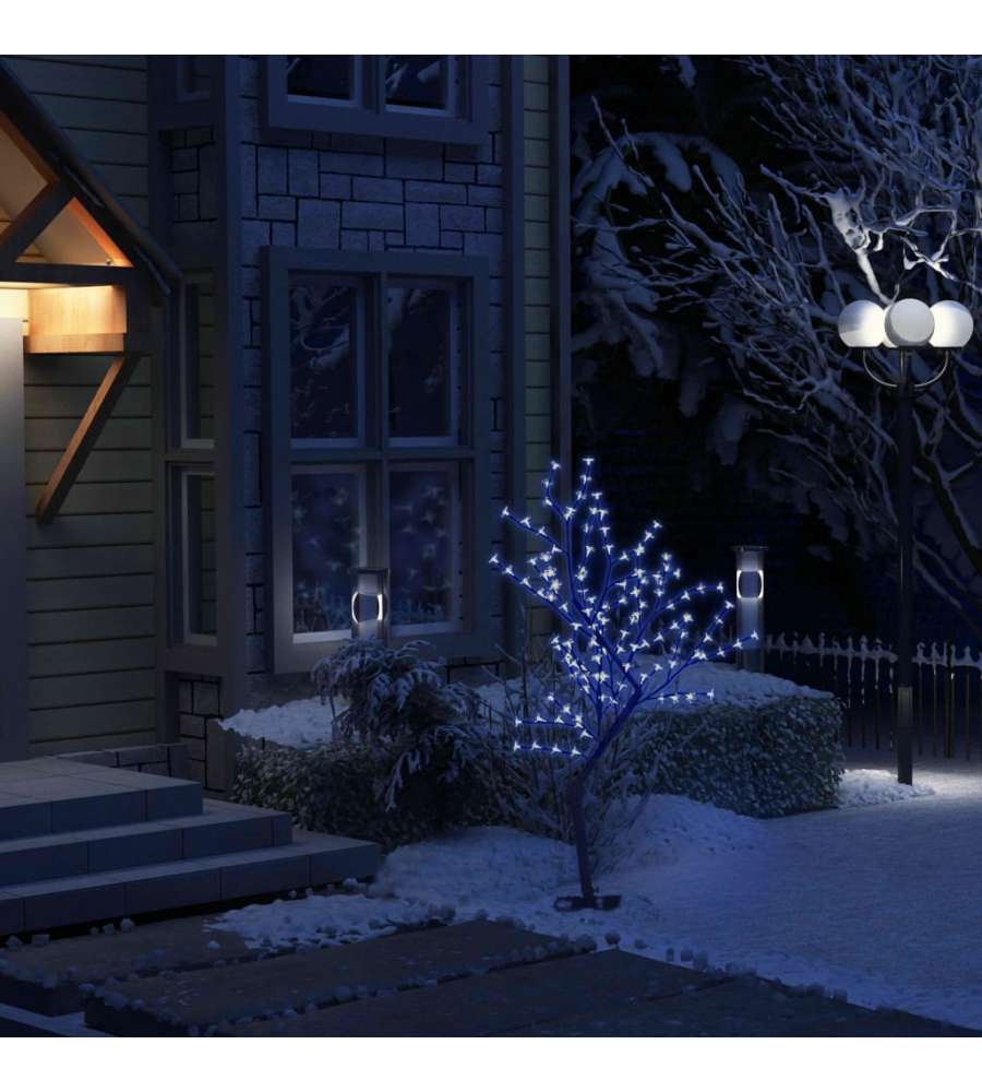 Albero di Natale 128 LED Blu Ciliegio in Fiore 120 cm
