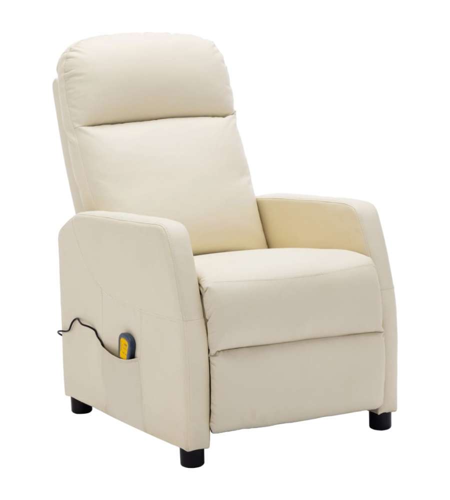Poltrona Massaggio Reclinabile Bianco Crema In Similpelle
