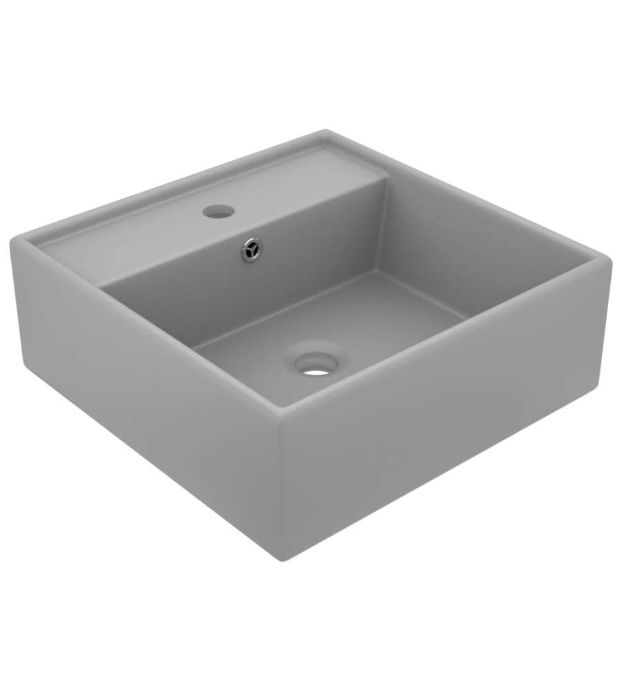 Lavabo Troppopieno Cubico Grigio Chiaro Opaco 41x41cm Ceramica