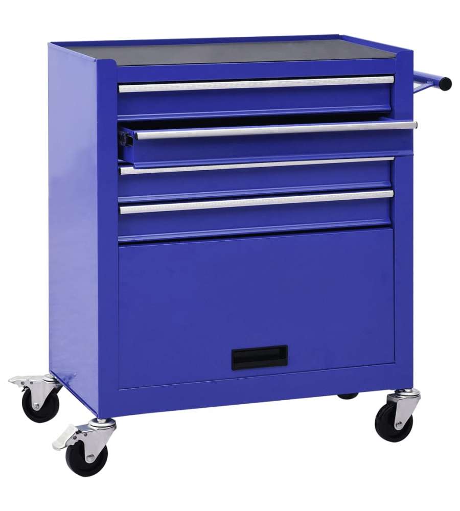  Carrello Portautensili con 4 Cassetti in Acciaio Blu