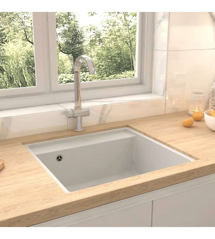 Lavello da Cucina con Foro Troppopieno Bianco in Granito
