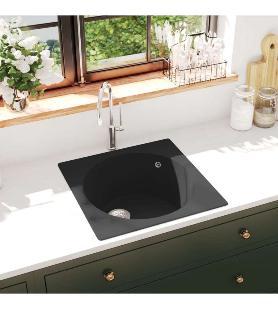 Lavello da Cucina con Foro Troppopieno Nero in Granito