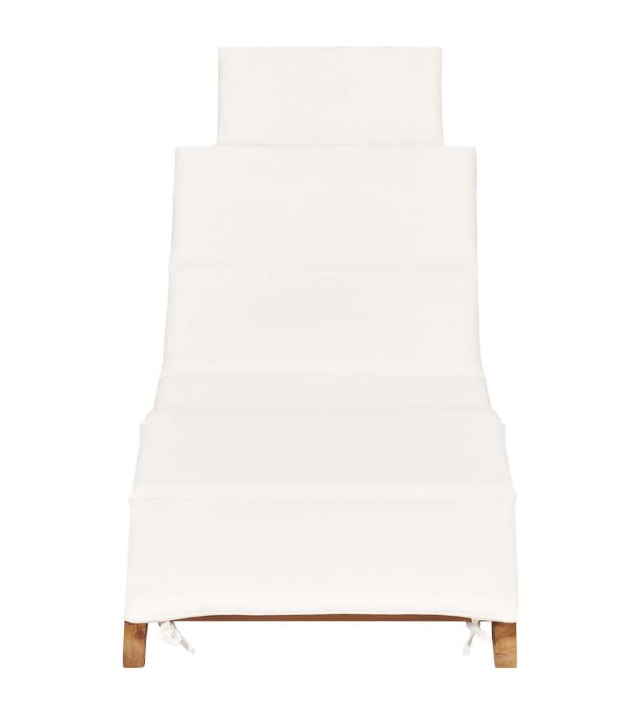 Lettino Prendisole Pieghevole con Cuscino Bianco Crema in Teak