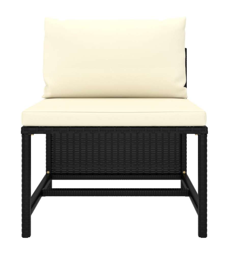 Divano Centrale Modulare con Cuscini in Polyrattan Nero