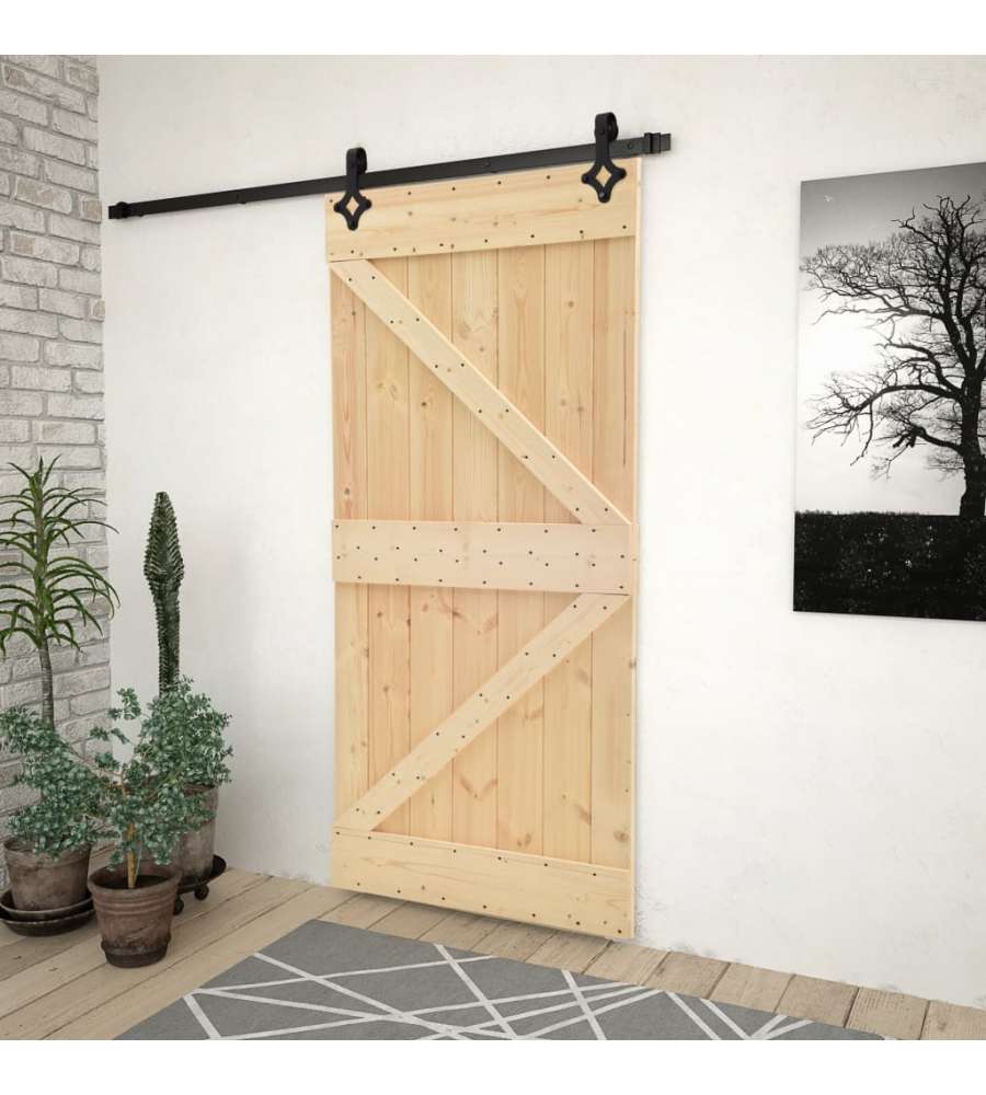 Porta Scorrevole con Set Hardware 80x210 cm in Legno di Pino 3057487