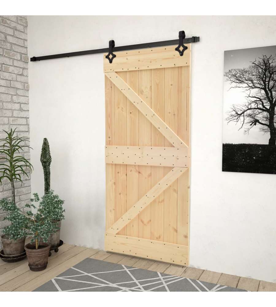 Porta Scorrevole con Set Hardware 80x210 cm in Legno di Pino 3057488