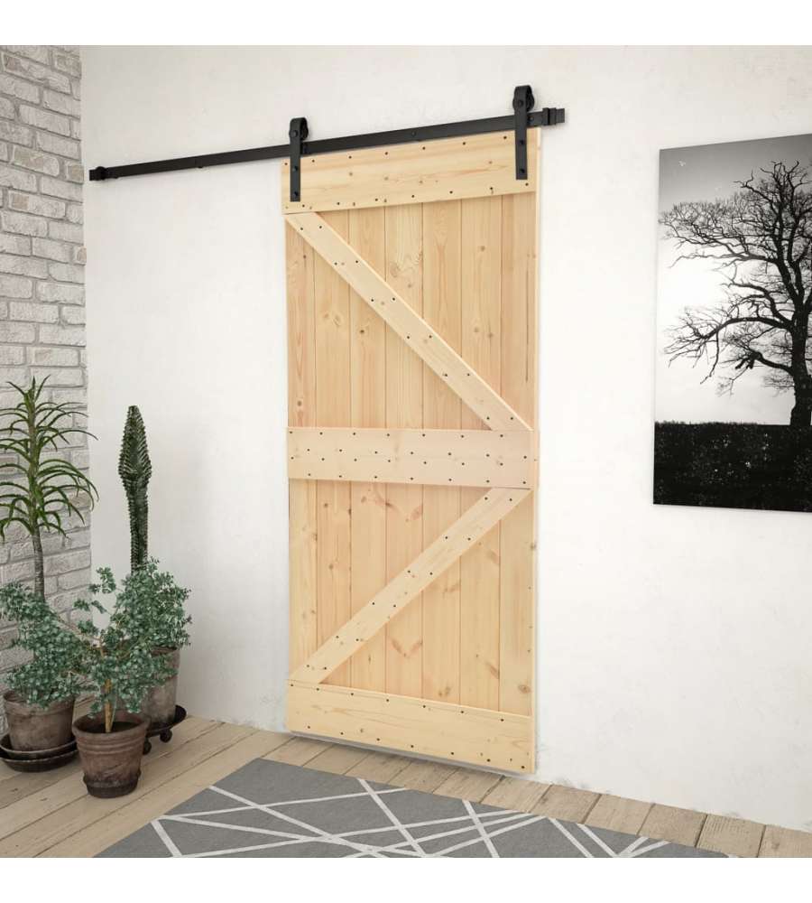Porta Scorrevole con Set Hardware 80x210 cm in Legno di Pino 3057492