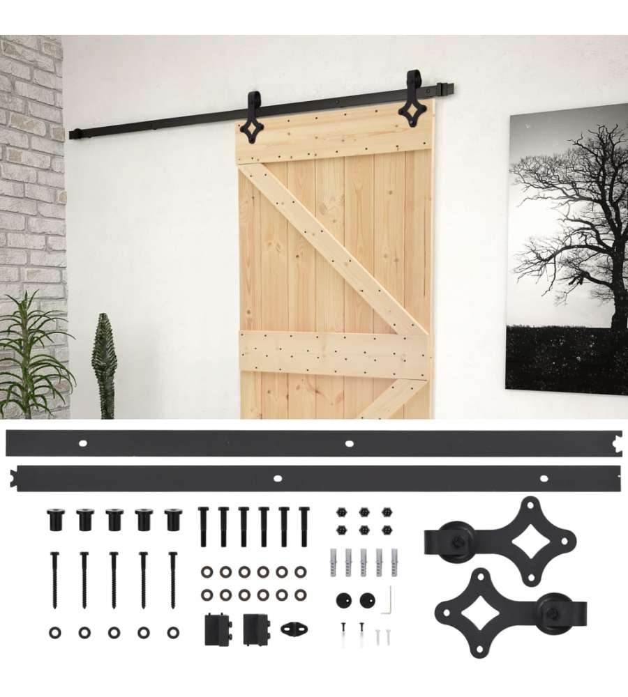 Porta Scorrevole con Set Hardware 90x210 cm in Legno di Pino
