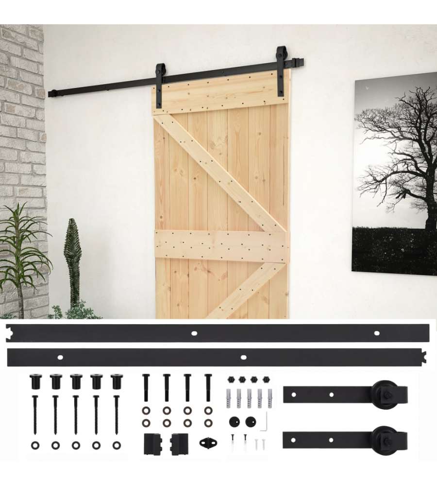 Porta Scorrevole con Set Hardware 90x210 cm in Legno di Pino