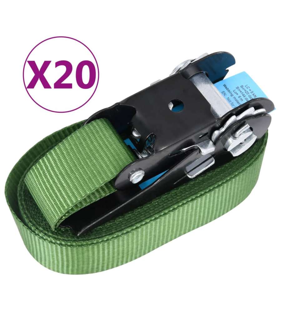 Cinghie d'Ancoraggio a Cricchetto 20 pz 800 daN 6m Verde