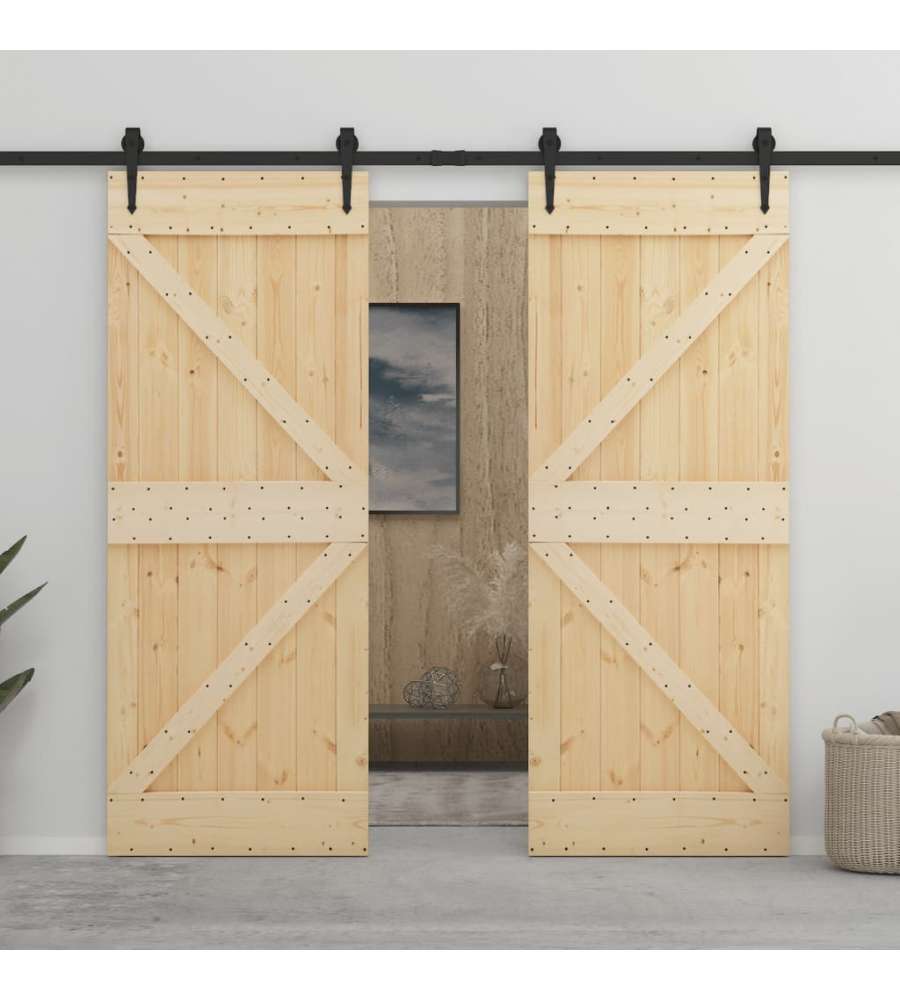 Porta Scorrevole con Set Hardware 90x210 cm in Legno di Pino 3057589