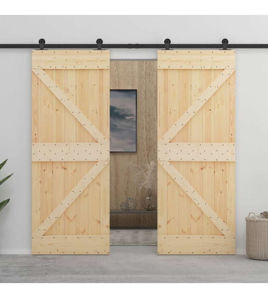 Porta Scorrevole con Set Hardware 90x210 cm in Legno di Pino 3057592