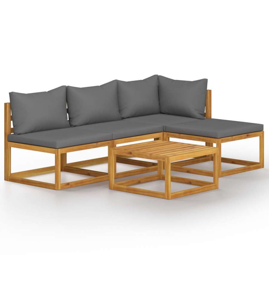Set Divani da Giardino 5 pz con Cuscini in Massello di Acacia