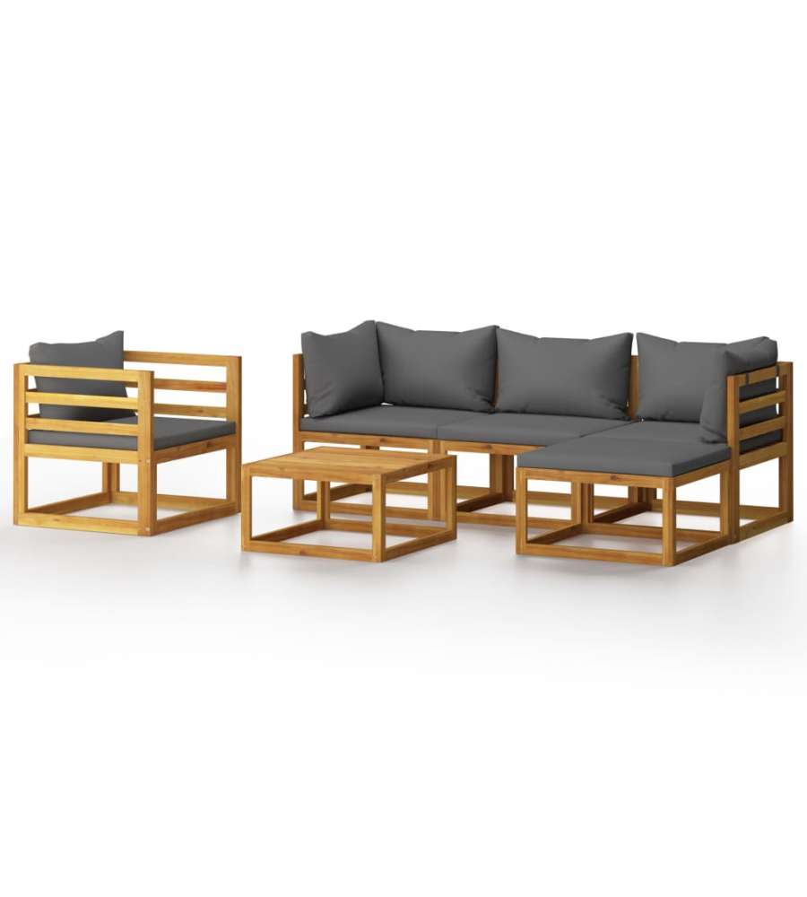 Set Divani da Giardino 6 pz con Cuscini in Massello di Acacia 3057604