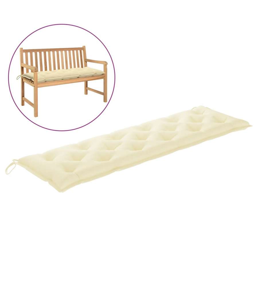 Cuscino Per Panca Da Giardino Bianco Crema 180x50x7 Cm Tessuto