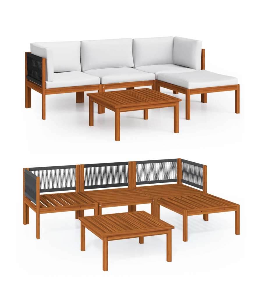 Set Divani da Giardino 5 pz con Cuscini Crema Massello Acacia 3057879
