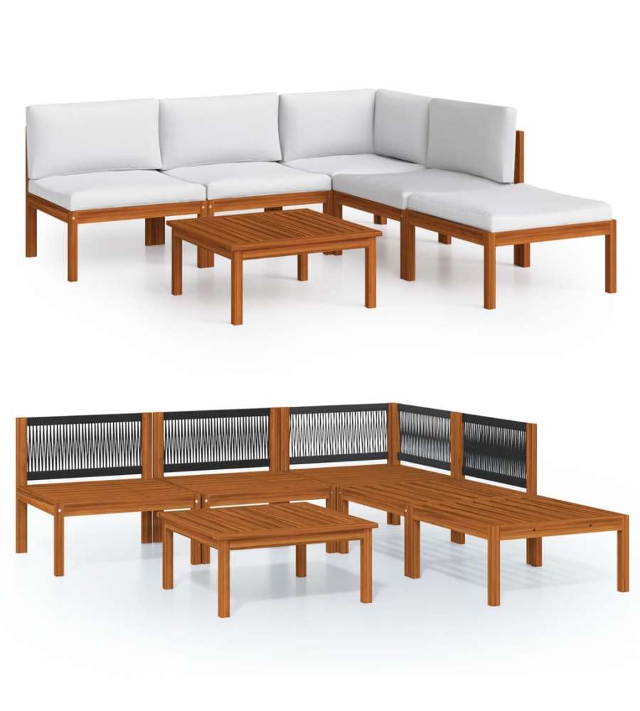 Set Divani da Giardino 6 pz con Cuscini Crema Massello Acacia 3057899