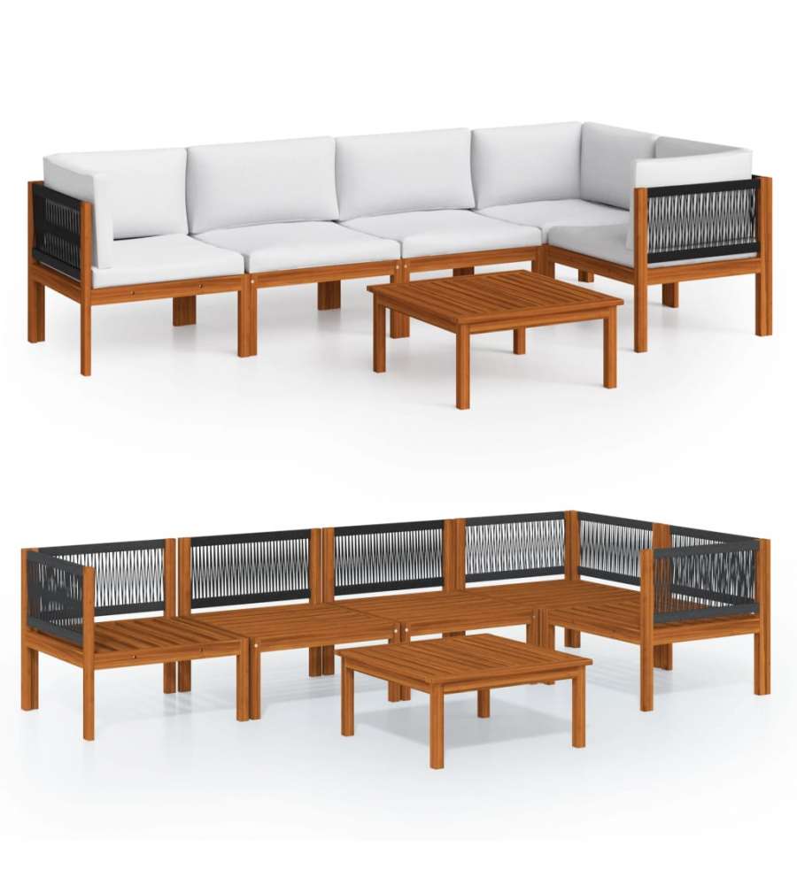 Set Divani da Giardino 6 pz con Cuscini Crema Massello Acacia 3057901