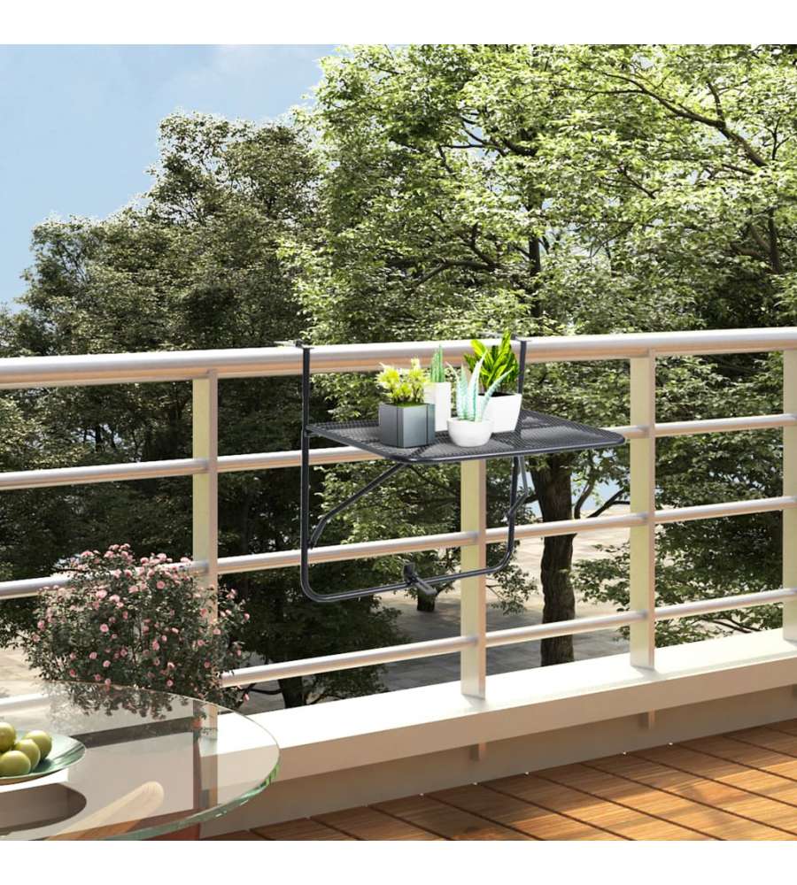 Tavolo Da Balcone Nero 60x40 Cm In Acciaio