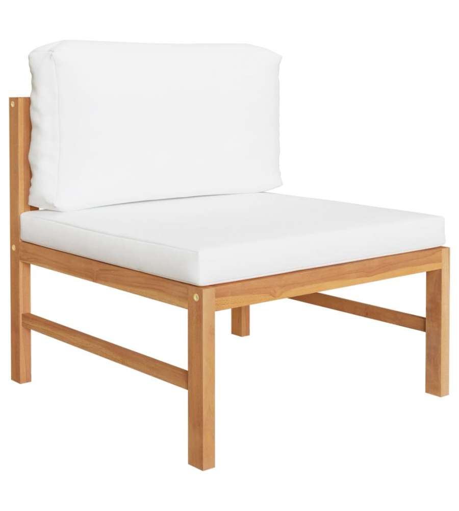 Set Divani Giardino 3 pz Cuscini Crema in Legno di Teak