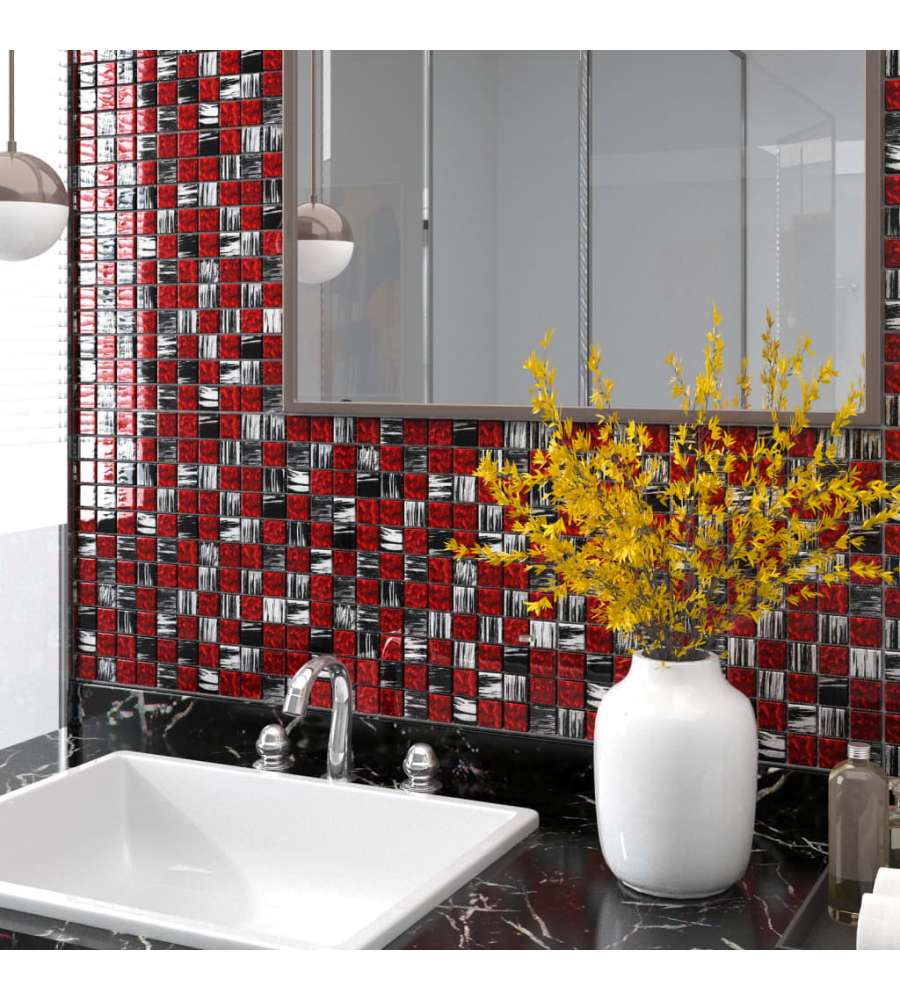 Piastrelle Mosaico 11 Pz Nero E Rosso 30x30 Cm In Vetro