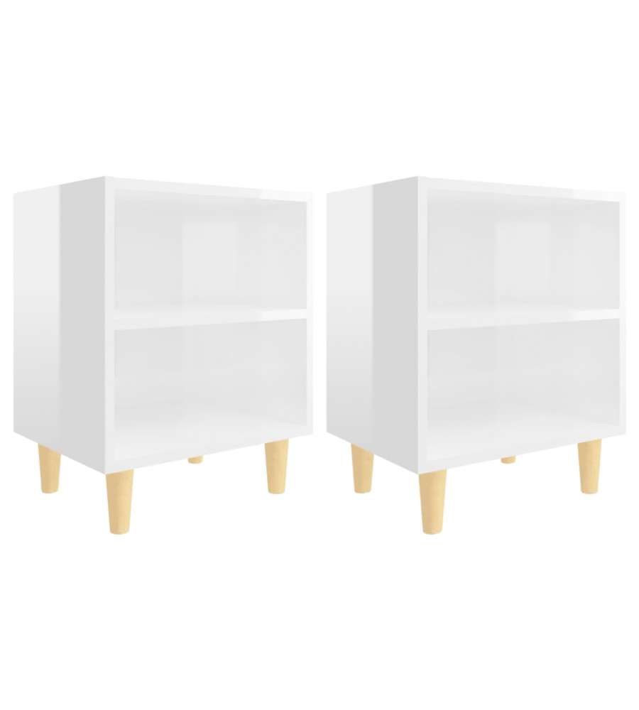 vidaXL Comodini in Legno Massello 2 pz Bianco Lucido 40x30x50 cm - Mobili da Letto Stile Scandinavo