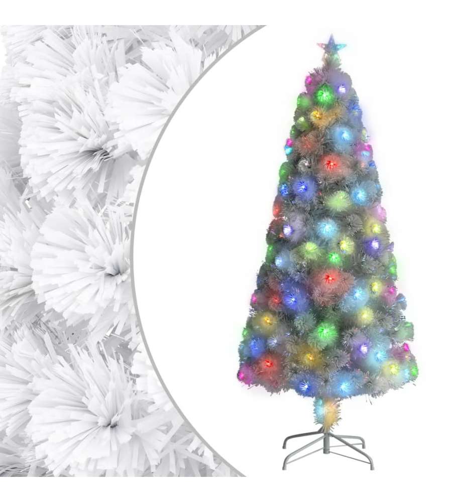 Albero Natale Artificiale con LED Bianco 150 cm in Fibra Ottica