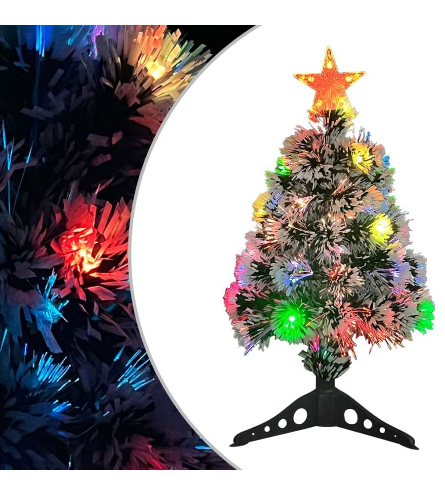 Albero Natale Artificiale LED Bianco e Blu 64 cm Fibra Ottica