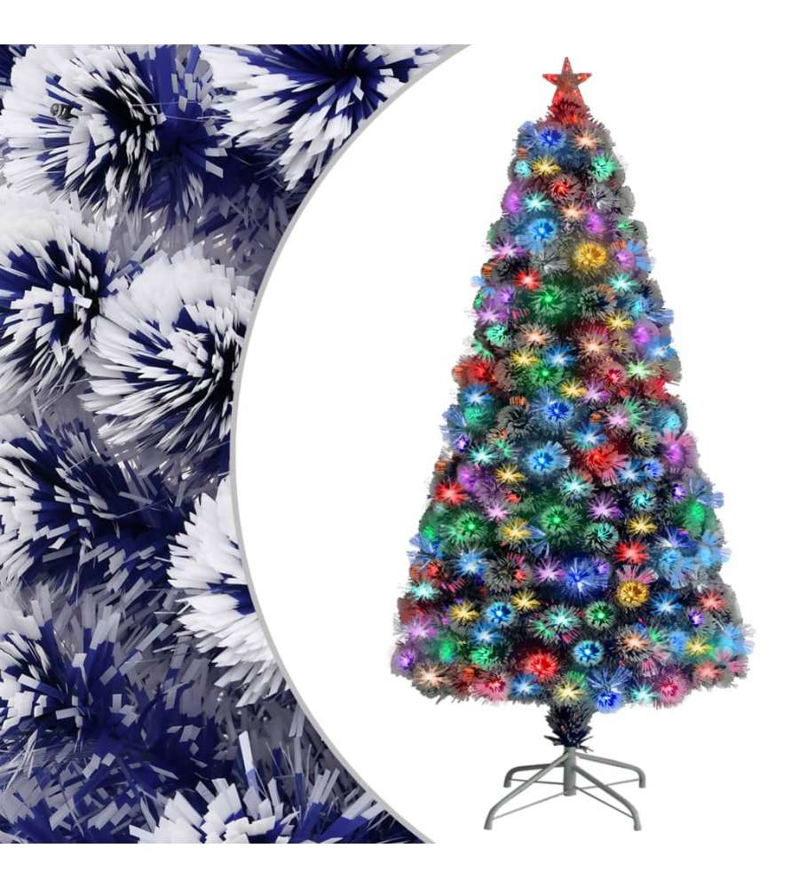Albero Natale Artificiale LED Bianco e Blu 120 cm Fibra Ottica