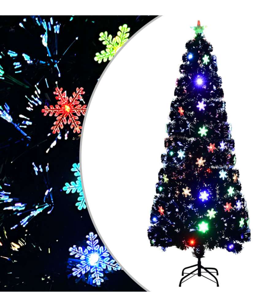Albero Natale con Fiocchi di Neve a LED Nero 240cm Fibra Ottica