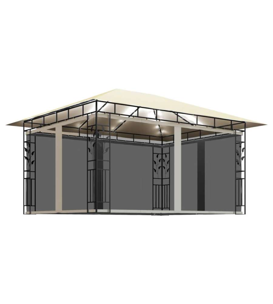 Gazebo con Zanzariera e Luci LED 4x3x2,73 m Crema