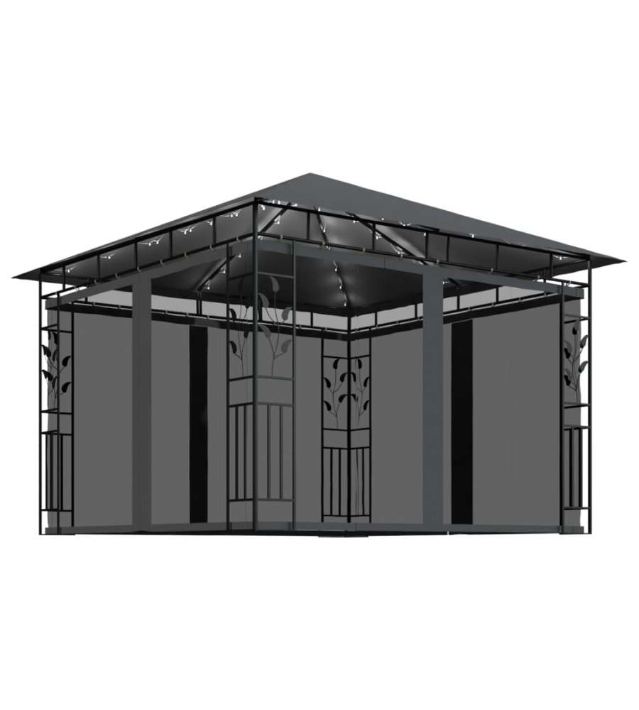 vidaXL Gazebo da Giardino con Zanzariera e Luci LED - Antracite - 3x3x2.73 m