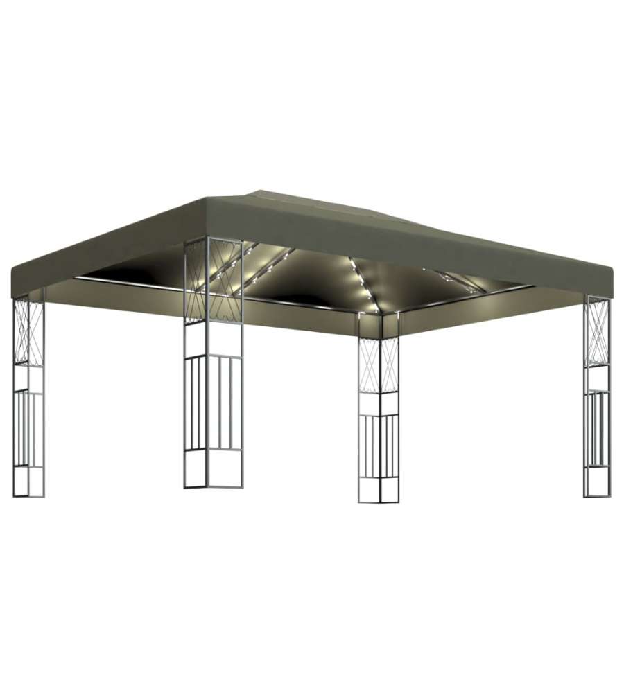 Gazebo con Luci a Stringa LED 3x4 m in Tessuto Grigio Talpa