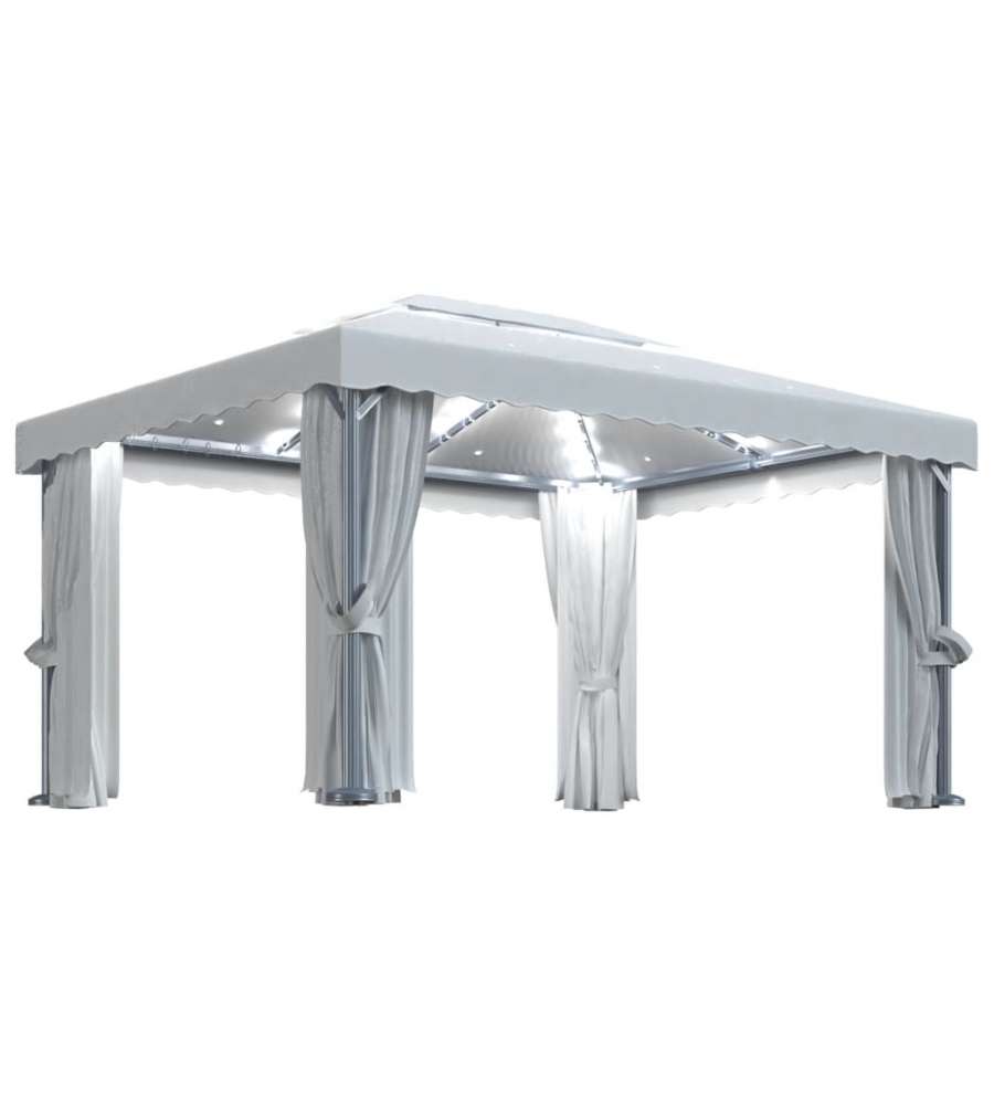 Gazebo con Tende e Stringa di Luci LED 4x3 m Bianco Crema