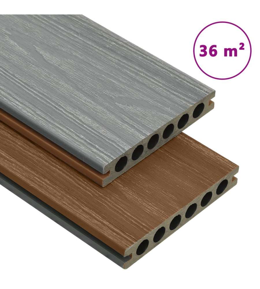 Listoni Decking WPC con Accessori Marroni e Grigi 36 mq 2,2 m