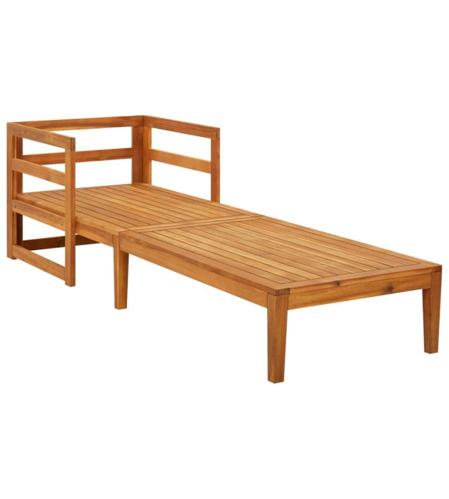 Lettino Prendisole con Cuscini Bianco Crema in Acacia Massello