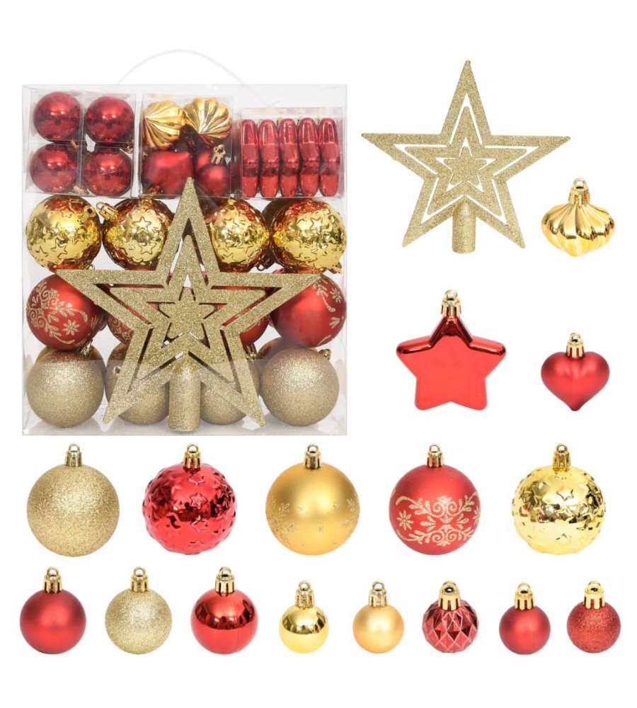 Set Addobbi di Natale 70 pz Oro e Rosso