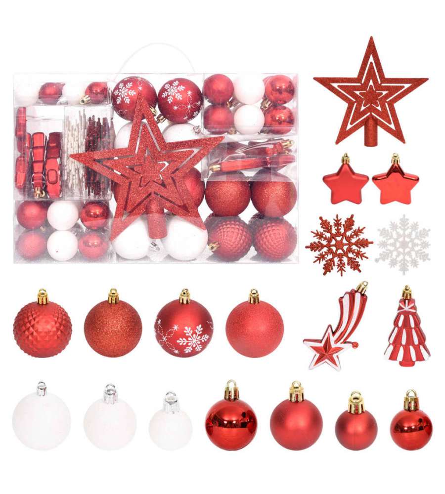 Set Addobbi di Natale 108 pz Rosso e Bianco