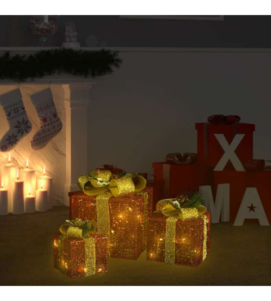 Scatole Regalo Decorative Natale 3pz Rosso da Esterno Interni