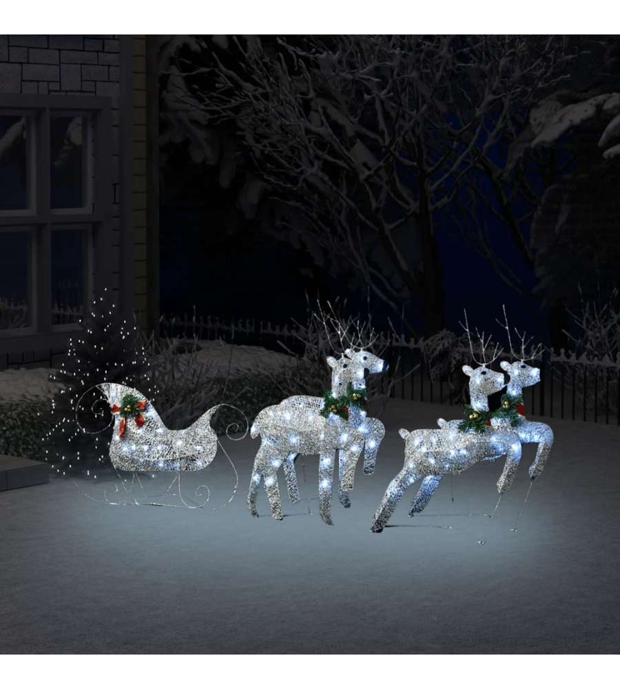 Renne e Slitta Decorazione Natalizia Esterni 100 LED Argento
