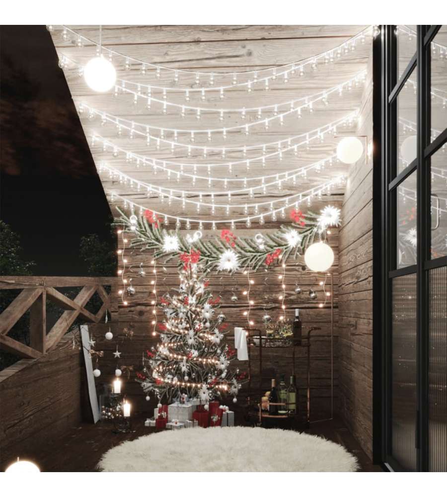 Filo di Luci Sferiche 20m 200 LED Bianco Freddo 8 Funzioni