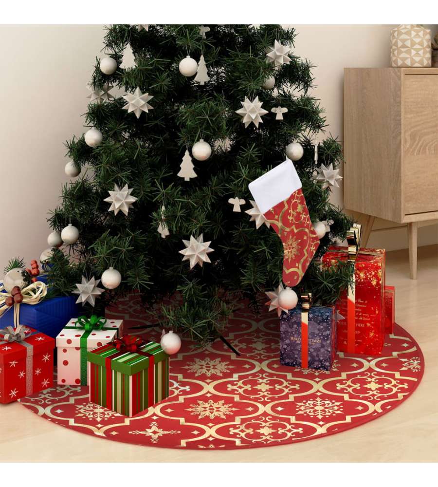 Gonna Albero Natale Raffinata con Calza Rosso Tessuto 150 cm