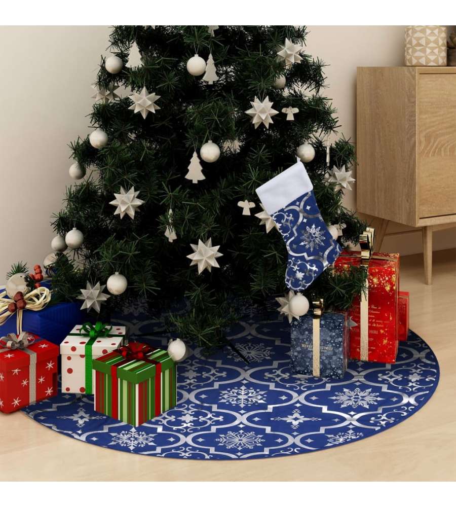 Gonna Albero Natale Raffinata con Calza Blu Tessuto 122 cm