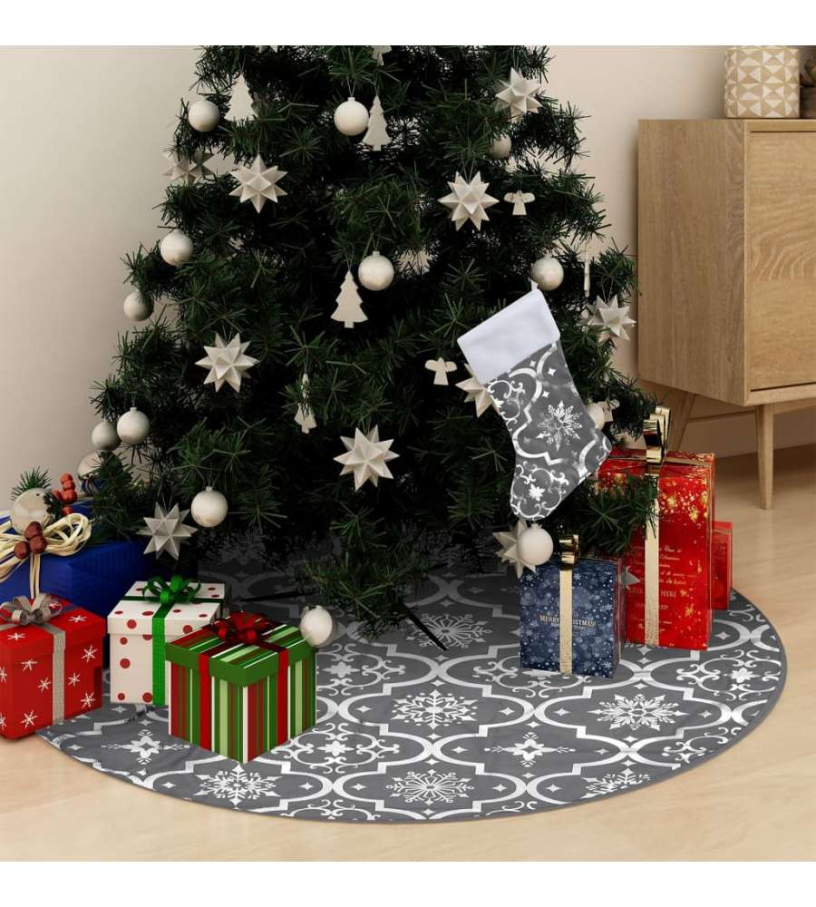 Gonna Albero Natale Raffinata con Calza Grigia Tessuto 122 cm