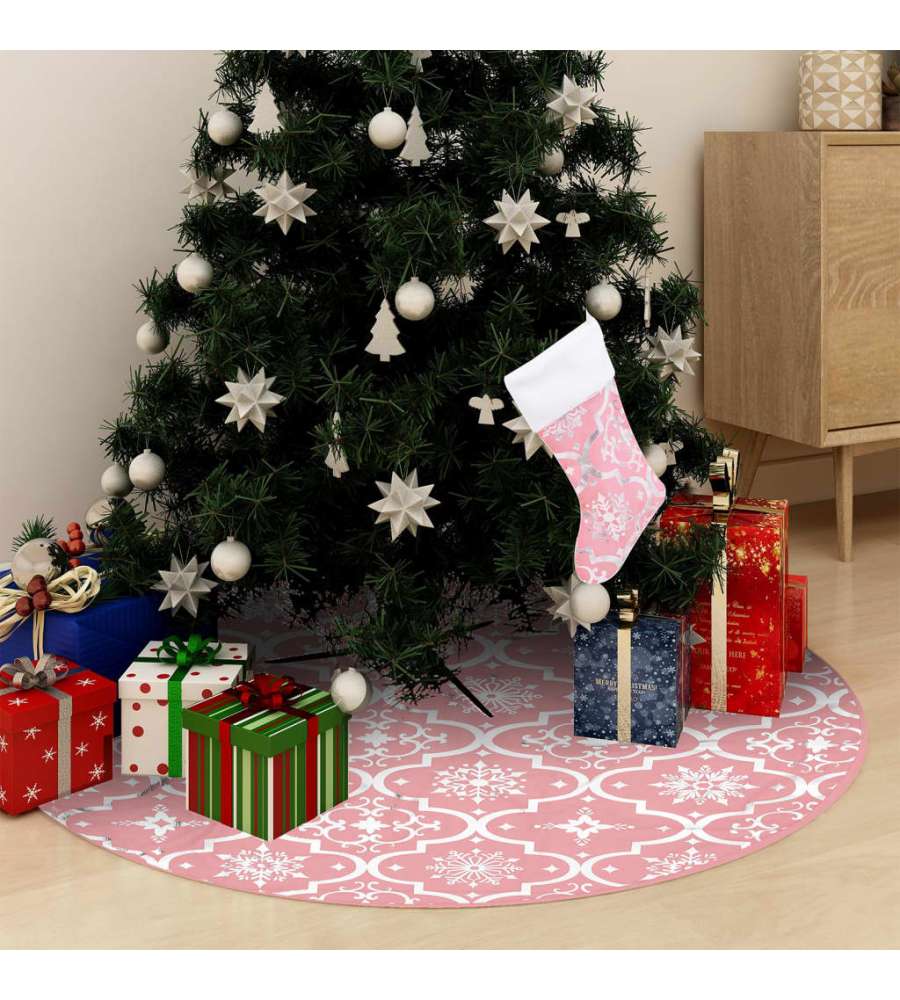 Gonna Albero Natale Raffinata con Calza Rosa Tessuto 150 cm