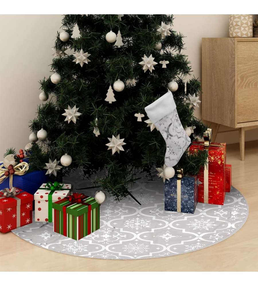 Gonna Albero Natale Raffinata con Calza Bianca Tessuto 90 cm