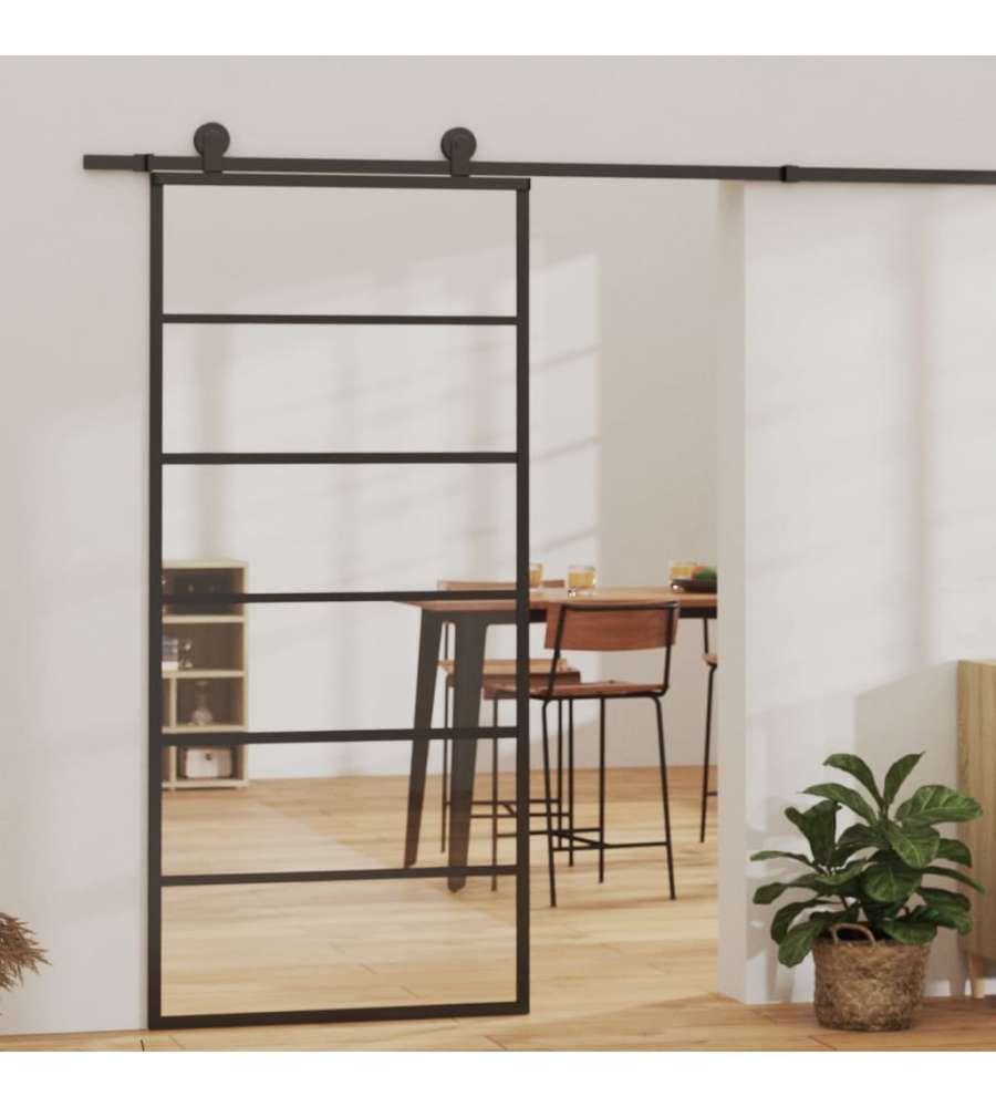 Porta Scorrevole in Vetro ESG e Alluminio 90x205 cm Nera 151015